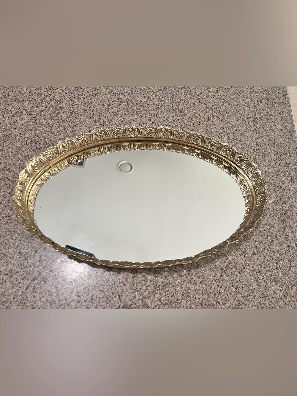 Vintage Ornate Gold Decorative Oval Vanity Mirror Tray Hollywood Regency Style